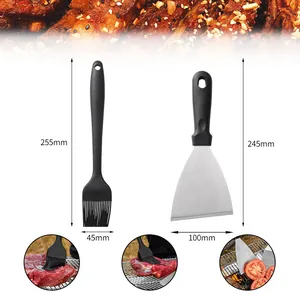 Professional stainless steel BBQ spatula and silicone oil brush set with dimensions