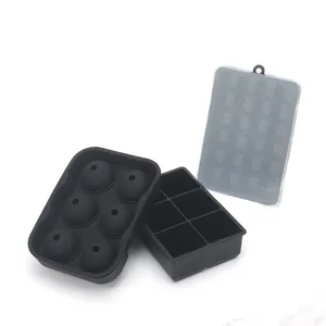 24-grid silicone ice cube mold set with lid, featuring spherical and square trays for drinks.
