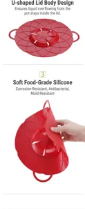 Flexible food-grade silicone spill-stopper lid with petal design and U-shaped center