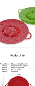 Heat resistant silicone spill proof pot lid with petal design, 316mm diameter kitchen tool