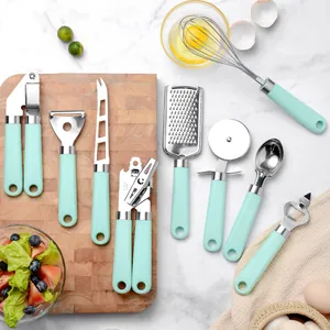 Stainless Steel Kitchen Gadgets With Ergonomic Plastic Handle Mint Green Black Cooking Tools For Home Restaurant Modern Kitchen Utensils