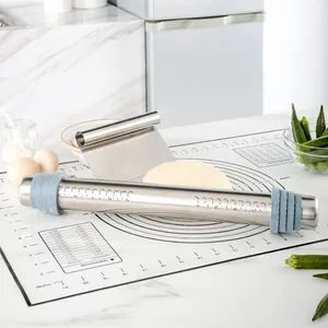 Adjustable Stainless Steel Rolling Pin Set With Scale Silicone Baking Mat Dough Scraper Professional Pastry Tool For Bakery