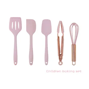Herramientas de Silicona Rosa para Hornear Niños Con Mango Oro Rosa Mini Batidor Pinzas Espátula Raspador para Cocina Niños