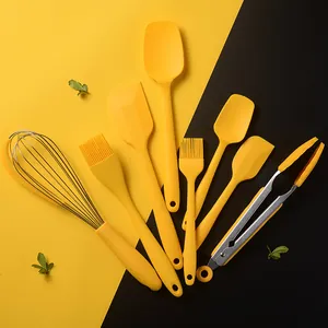 8-piece yellow silicone baking tools set including whisk spatula brush for kitchen