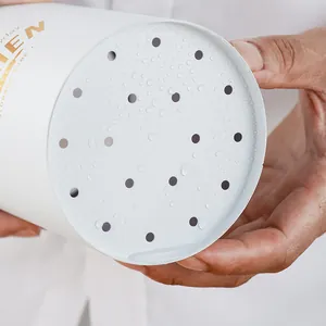 White kitchen utensil holder storage tube with perforated bottom for drainage feature