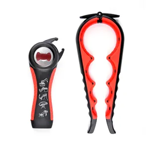 Versatile 4-in-1 and 5-in-1 manual bottle and jar opener tool set in red and black finish