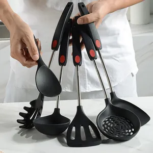 6-piece silicone kitchen utensil set with heat-resistant handles for non-stick pans