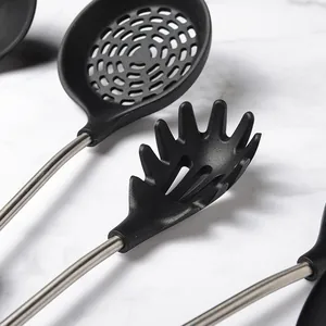 Professional silicone and stainless steel kitchen utensil set for non-stick pans