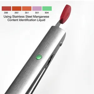 304 stainless steel food tongs with manganese test result on brushed metal surface