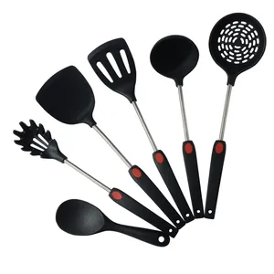 6-piece silicone kitchen utensil set with stainless steel handles for non-stick pans