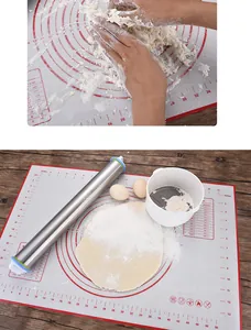 Detail of a large non-stick silicone baking mat with measurement markings and scale.