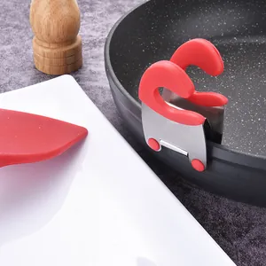 High-quality stainless steel red silicone pot side clip and kitchen utensil holder spoon rest
