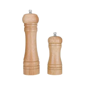 Natural wood pepper and spice grinder set with ceramic core for kitchen seasoning