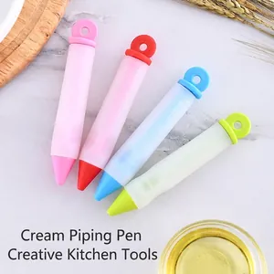 Silicone Cake Decorating Pen Food Grade DIY Chocolate Jam Piping Pen With Replaceable Nozzles Cream Squeezer Pen For Writing