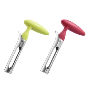 Stainless steel apple corer extractor with ergonomic T-handle in red and green