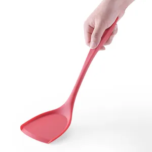Heat-resistant one-piece red silicone spatula for non-stick cookware kitchen use