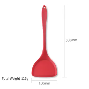 Heat-resistant red one-piece silicone spatula for non-stick cookware with dimensions