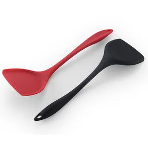 Heat-resistant integrated silicone spatula set in red and black colors for cooking