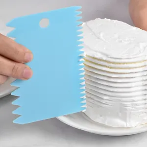 Durable blue plastic serrated cake scraper smoother for professional cream decorating
