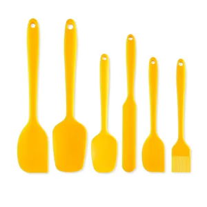 Comprehensive 6-piece bright yellow silicone baking tool set including spatulas and oil brush