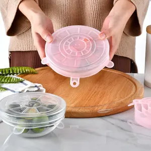 6-Pack reusable LFGB silicone stretch lids for food storage and bowl covers in pink.