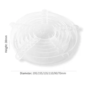 Set of 6 reusable transparent silicone stretch lids in various diameters for food storage