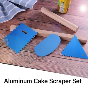 Juego de 3 raspadores de pastel de aluminio azul para repostería y decoración tartas
