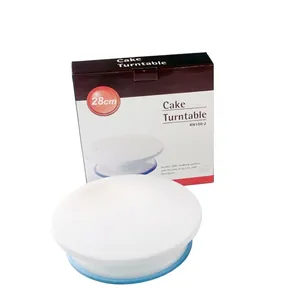 Base giratoria blanca para pasteles de 28 cm con base azul antideslizante pro