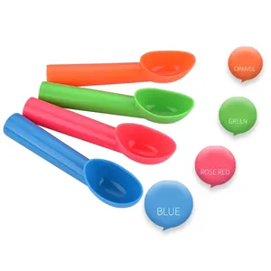 Vibrant set of four PP plastic ice cream scoops in orange, green, rose red and blue