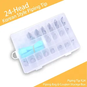 Set di 24 beccucci in acciaio inox con sac à poche e adattatore in scatola di plastica