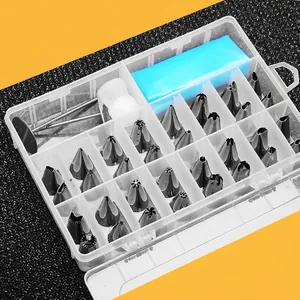 38-piece stainless steel piping nozzle set with coupler and bag in storage box
