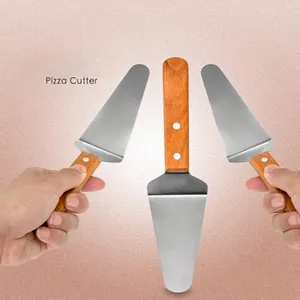 Professional stainless steel pizza shovel with ergonomic wooden handle for kitchen