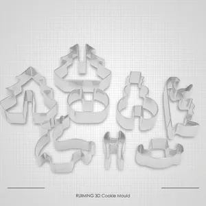 8-piece stainless steel 3D Christmas cookie cutter set featuring reindeer and trees