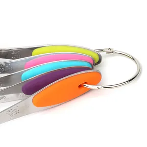5-piece stainless steel measuring spoon set with colorful silicone handles for baking