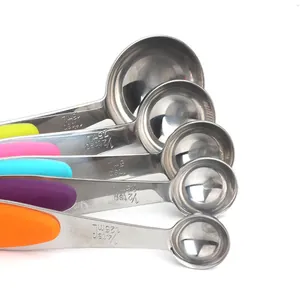 5-piece stainless steel measuring spoon set with colorful silicone handles for baking