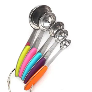 Professional 5-piece stainless steel measuring spoon set with colorful silicone handles
