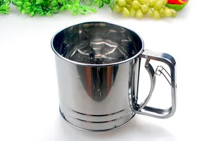 Professional stainless steel manual flour sifter cup with double-layer fine mesh