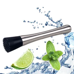 Professional Stainless Steel Cocktail Muddler Bar Tool Ice Crusher Fruit Masher with Serrated Head Silver Black Barware Accessory