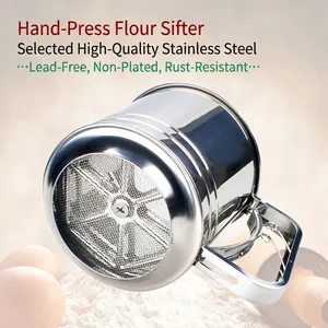 Stainless Steel Manual Flour Sifter Cup Double Layer Mesh Hand Press Sieve For Baking Sugar Powder Filter Kitchen Tools