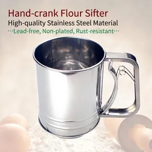 Stainless Steel Flour Sifter Cup With Hand Pressed Handle Double Layer Mesh Flour Strainer For Baking Sugar Powder Kitchen