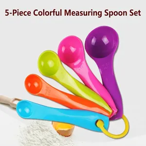 Rainbow Plastic Measuring Spoon Set for Baking Cooking Multi Color Kitchen Measuring Tools Nesting Measuring Spoons Set