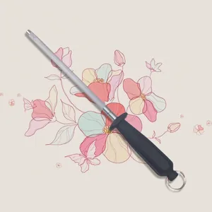Professional honing rod with non-slip PP handle and hanging ring for knife sharpening.