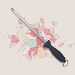 Fusil à aiguiser en acier inoxydable avec poignée noire ergonomique pour cuisine