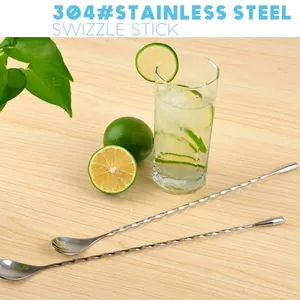 304 Stainless Steel Bar Spoon Cocktail Stirring Spoon Spiral Handle Swizzle Stick Long Mixing Spoon For Home Bar Drinks