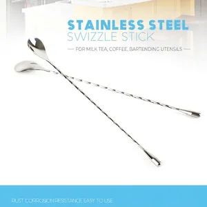 Professional long handle 304 stainless steel bar spoon for cocktails and cold drinks