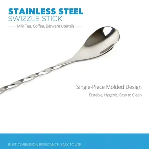 Stainless steel bar spoon with twisted handle and polished finish for cocktails