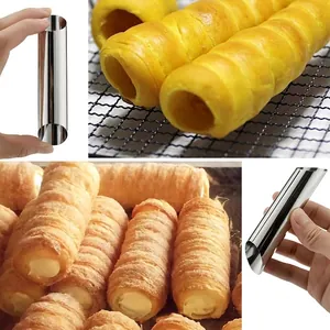 Stainless steel cream horn molds set for DIY cannoli and Danish pastry baking tools