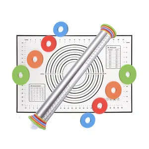 Juego De Rodillo De Cocina Ajustable De Acero Inoxidable Con Anillos De Medida Y Tapete De Silicona Antiadherente Para Masa Pasta Pizza Herramientas