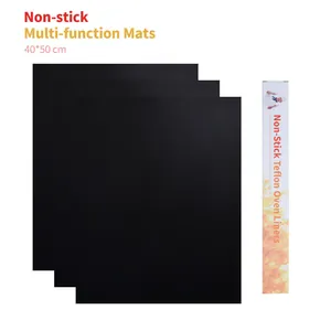 Non-stick PTFE Fiberglass BBQ Grill Mats Heat Resistant Reusable Heavy Duty Oven Liners for Gas Charcoal Electric Grills Baking Cooking Black