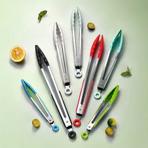 Stainless Steel Silicone Food Tongs Non-Slip Heat Resistant Kitchen Tongs For Cooking BBQ Grilling Serving Steak Bread